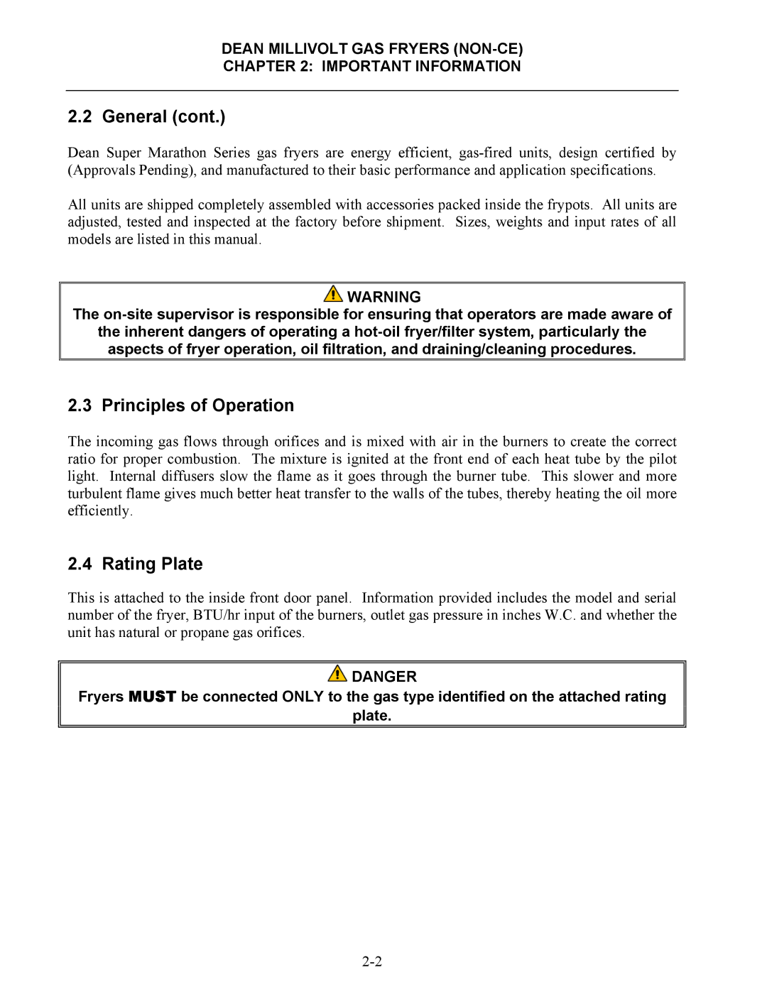 Frymaster SM35 operation manual Principles of Operation, Rating Plate 