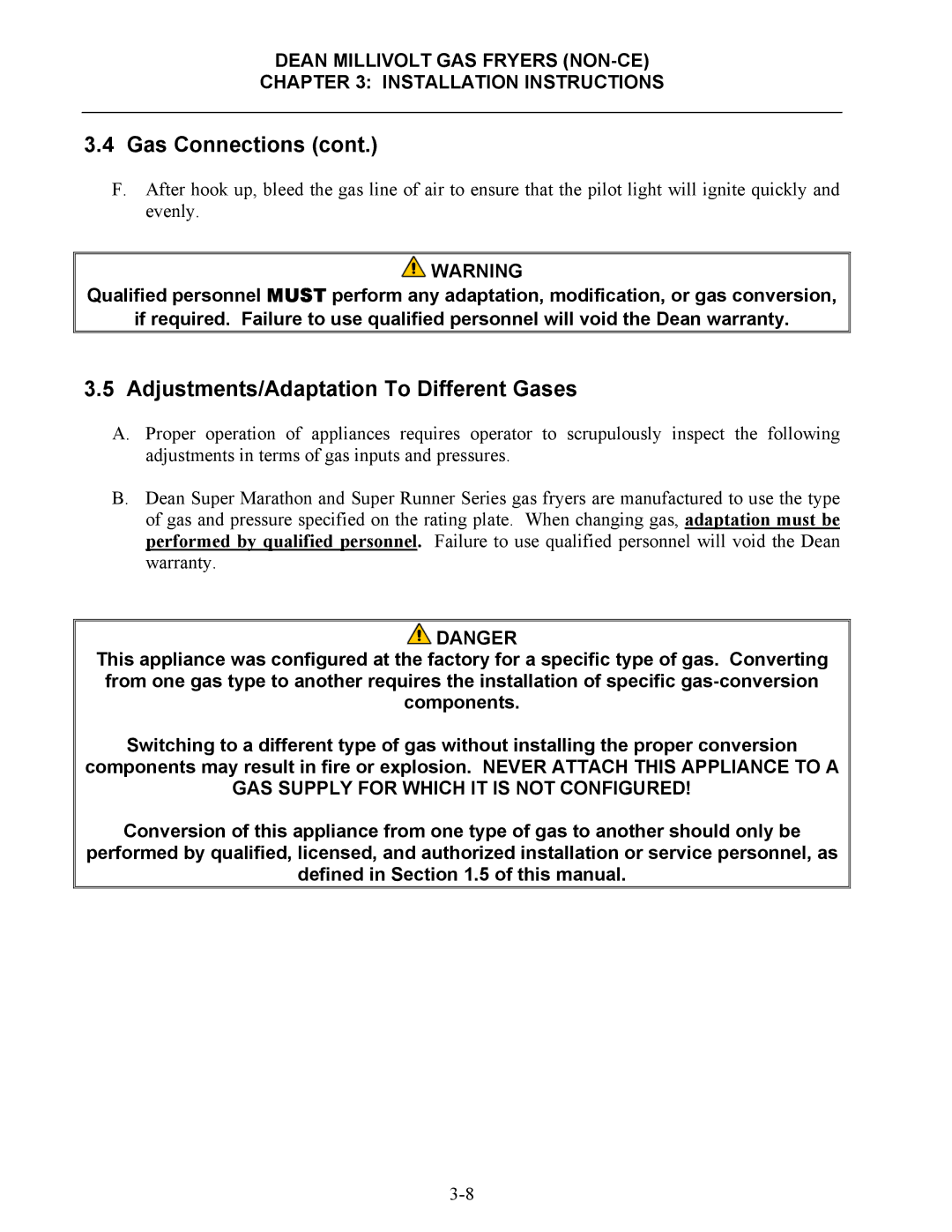 Frymaster SM35 operation manual Adjustments/Adaptation To Different Gases, GAS Supply for Which IT is not Configured 