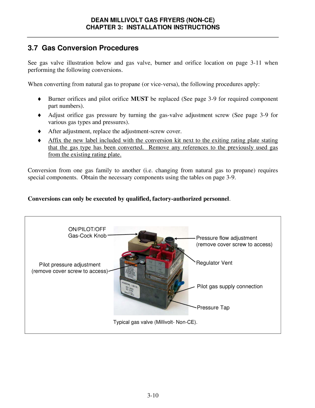 Frymaster SM35 operation manual Gas Conversion Procedures, On/Pilot/Off 