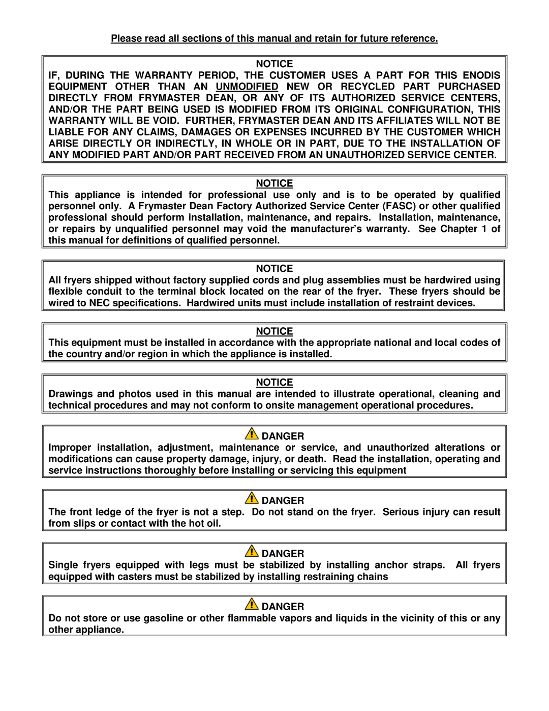 Frymaster SR114E operation manual 