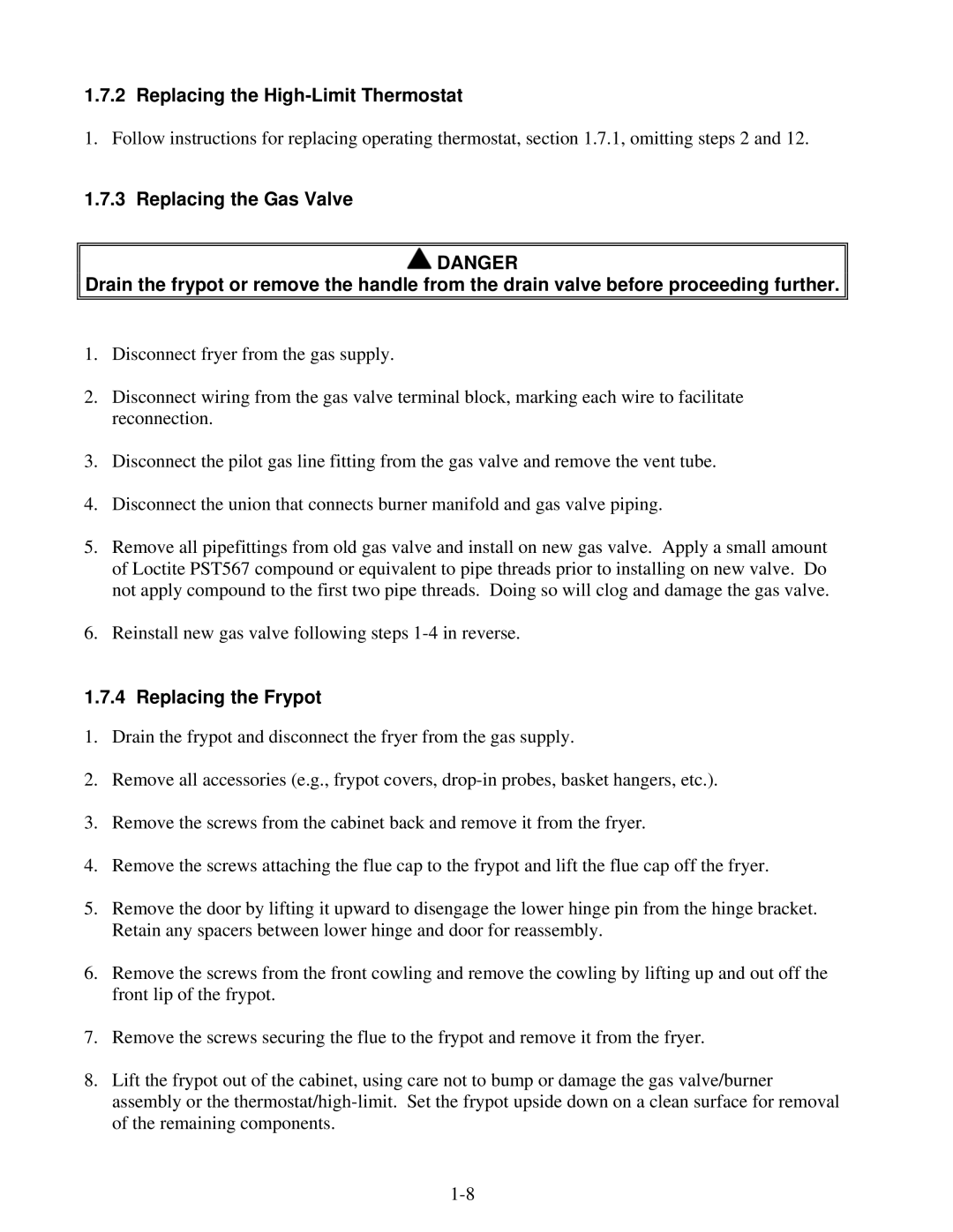 Frymaster Super Marathon Series, Super Runner Series manual Replacing the High-Limit Thermostat, Replacing the Frypot 