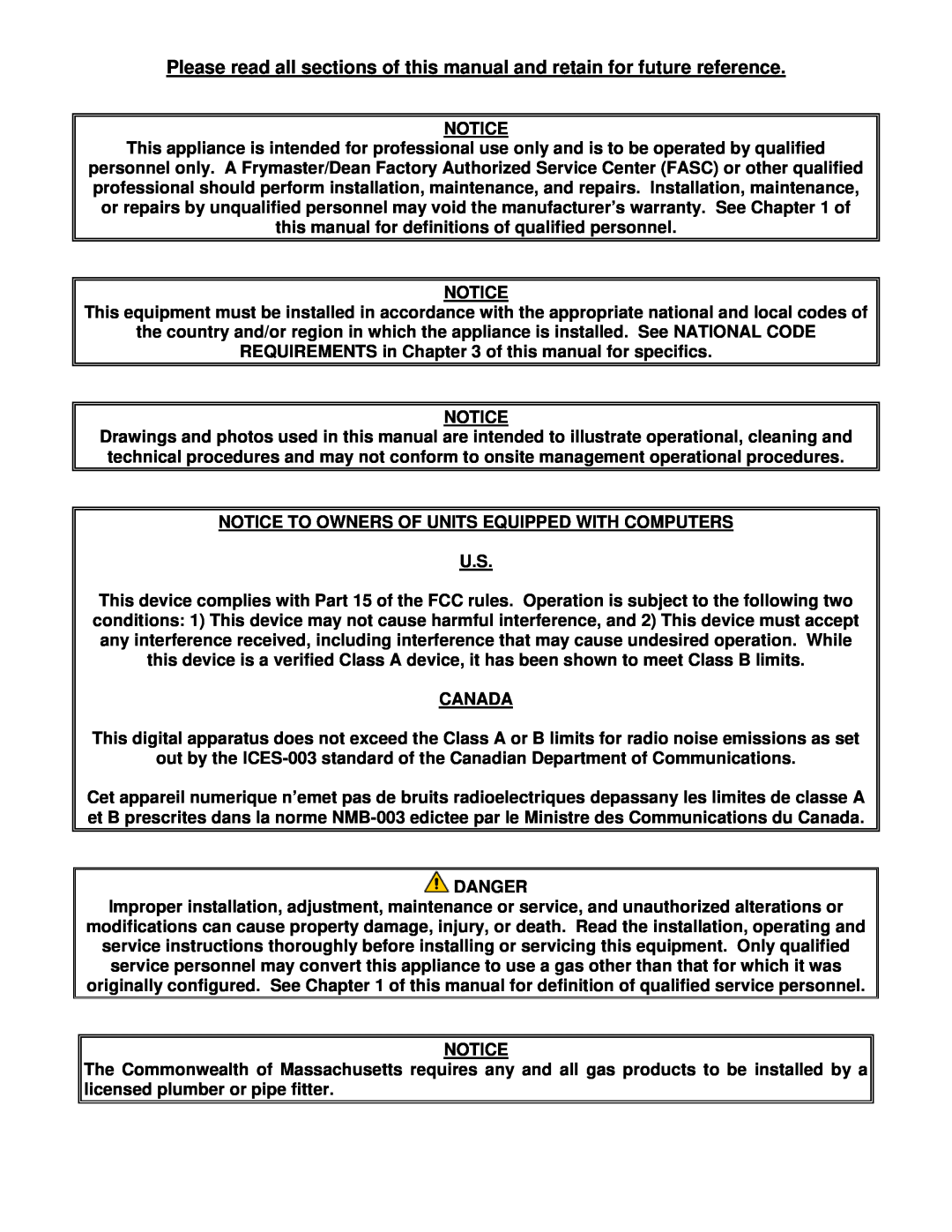 Frymaster TB14 operation manual REQUIREMENTS in of this manual for specifics 