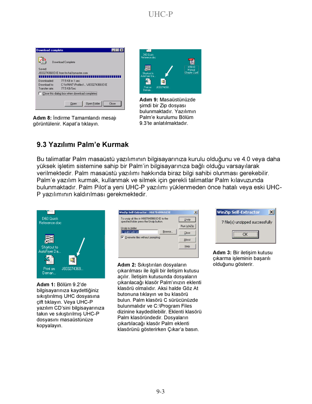 Frymaster UHC-P 4-yuva, UHC-P 2-yuva manual Yazılımı Palm’e Kurmak 