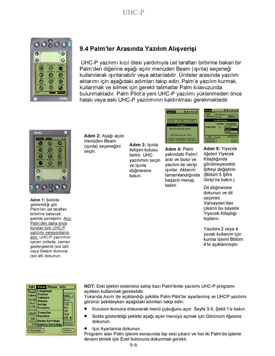 Frymaster UHC-P 2-yuva, UHC-P 4-yuva manual Palm’ler Arasında Yazılım Alışverişi 