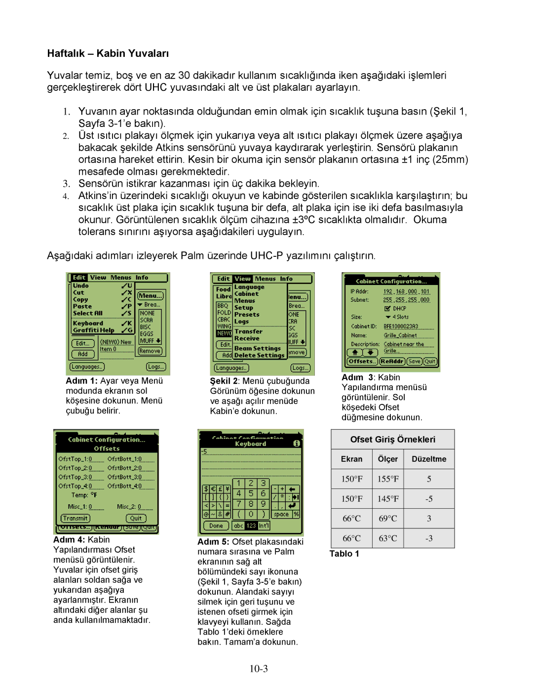 Frymaster UHC-P 4-yuva, UHC-P 2-yuva manual Haftalık Kabin Yuvaları, Adım 4 Kabin, Ofset Giriş Örnekleri, Tablo 