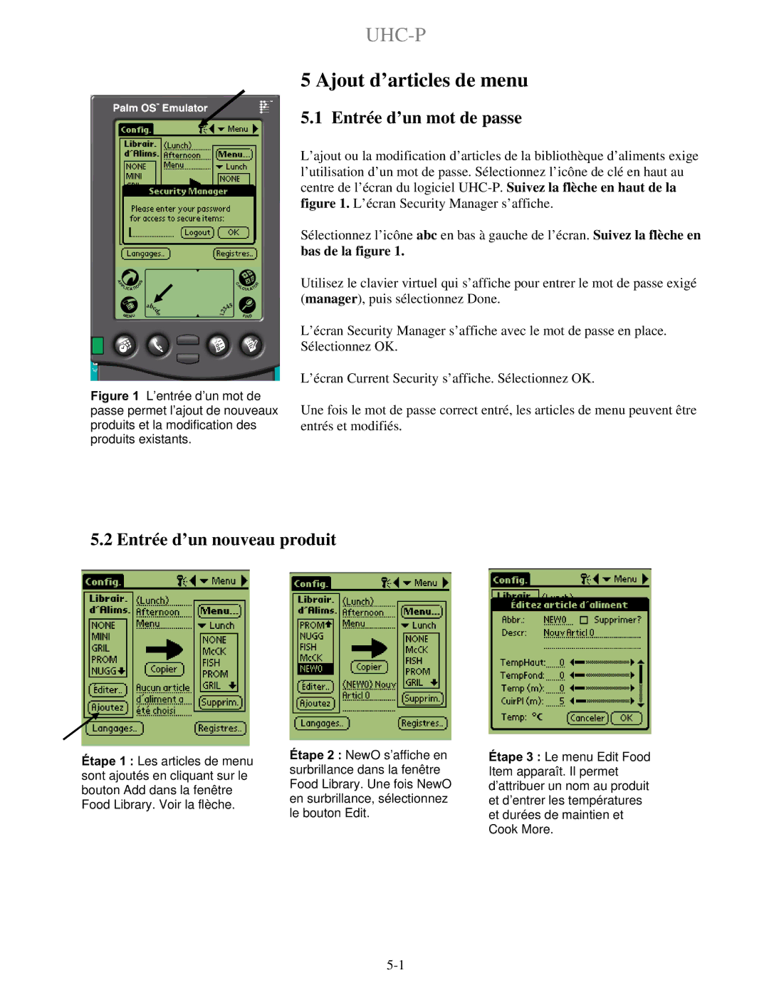 Frymaster UHC-PN, UHC-P 2 Ajout d’articles de menu, Entrée d’un mot de passe, Entrée d’un nouveau produit 