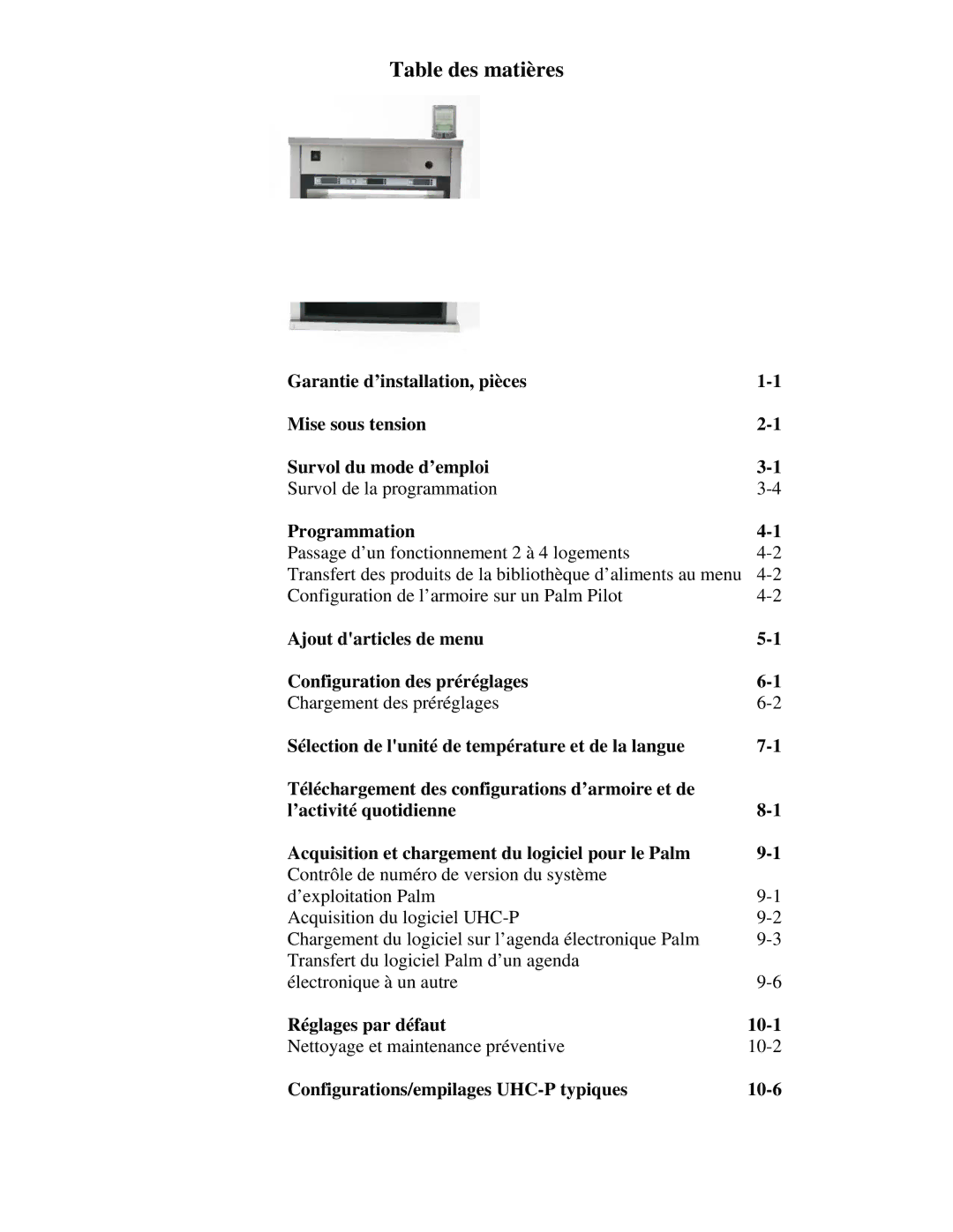 Frymaster UHC-P 2, UHC-PN manuel dutilisation Table des matières 