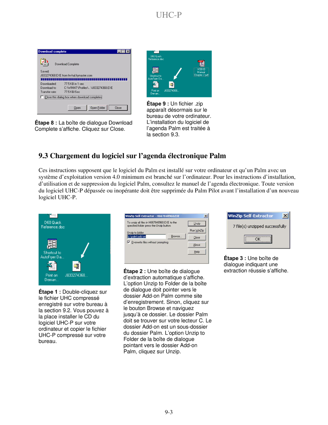 Frymaster UHC-PN, UHC-P 2 manuel dutilisation Chargement du logiciel sur l’agenda électronique Palm 