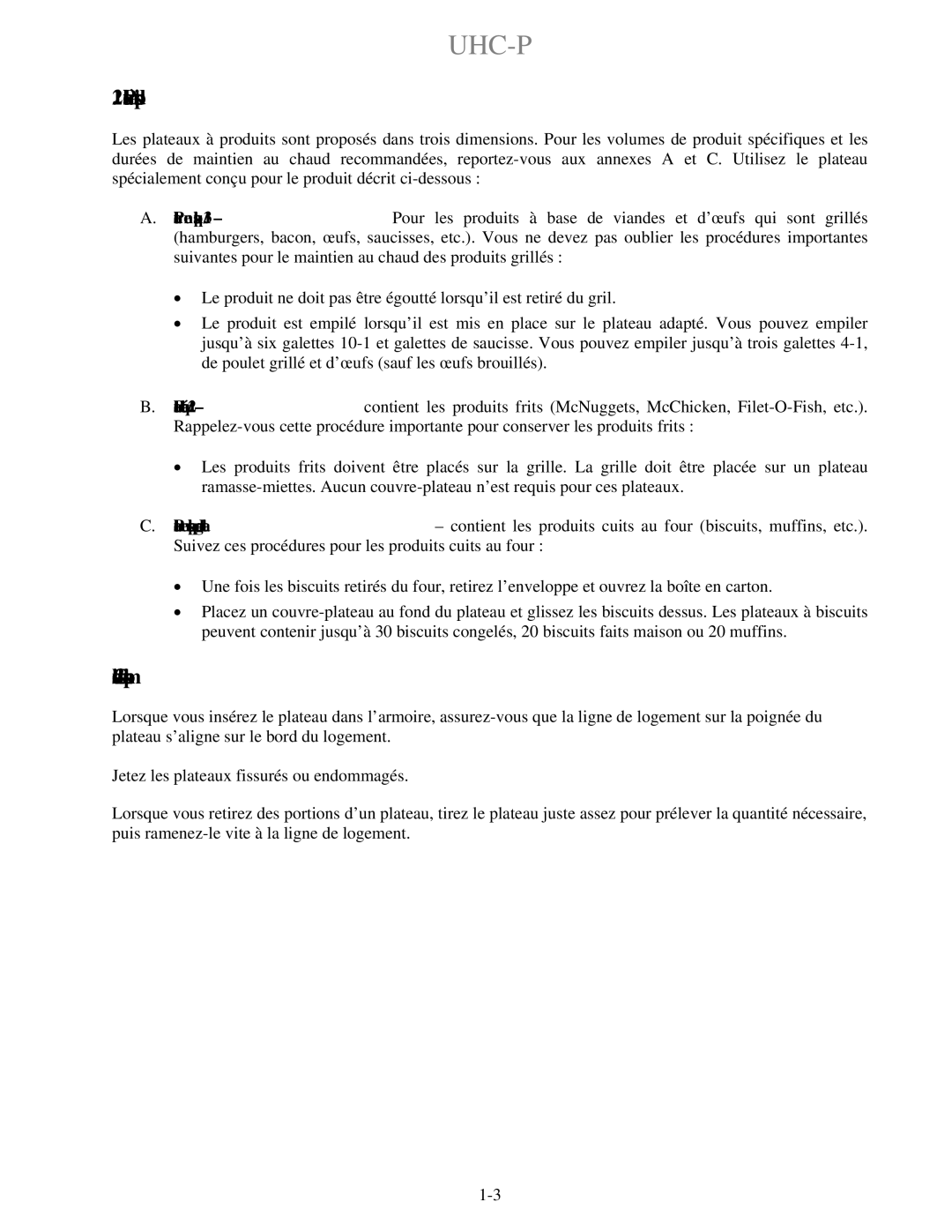 Frymaster UHC-PN, UHC-P 2 manuel dutilisation Plateaux à produits, Conseils d’utilisation importants 