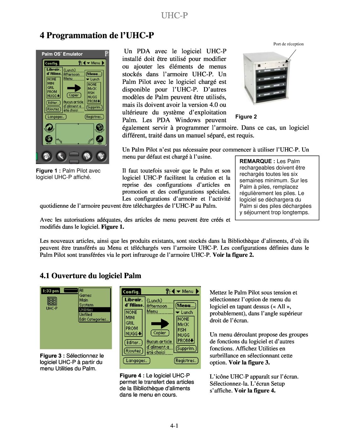 Frymaster UHC-P 2, UHC-PN manuel dutilisation Uhc-P, Programmation de l’UHC-P, Ouverture du logiciel Palm 