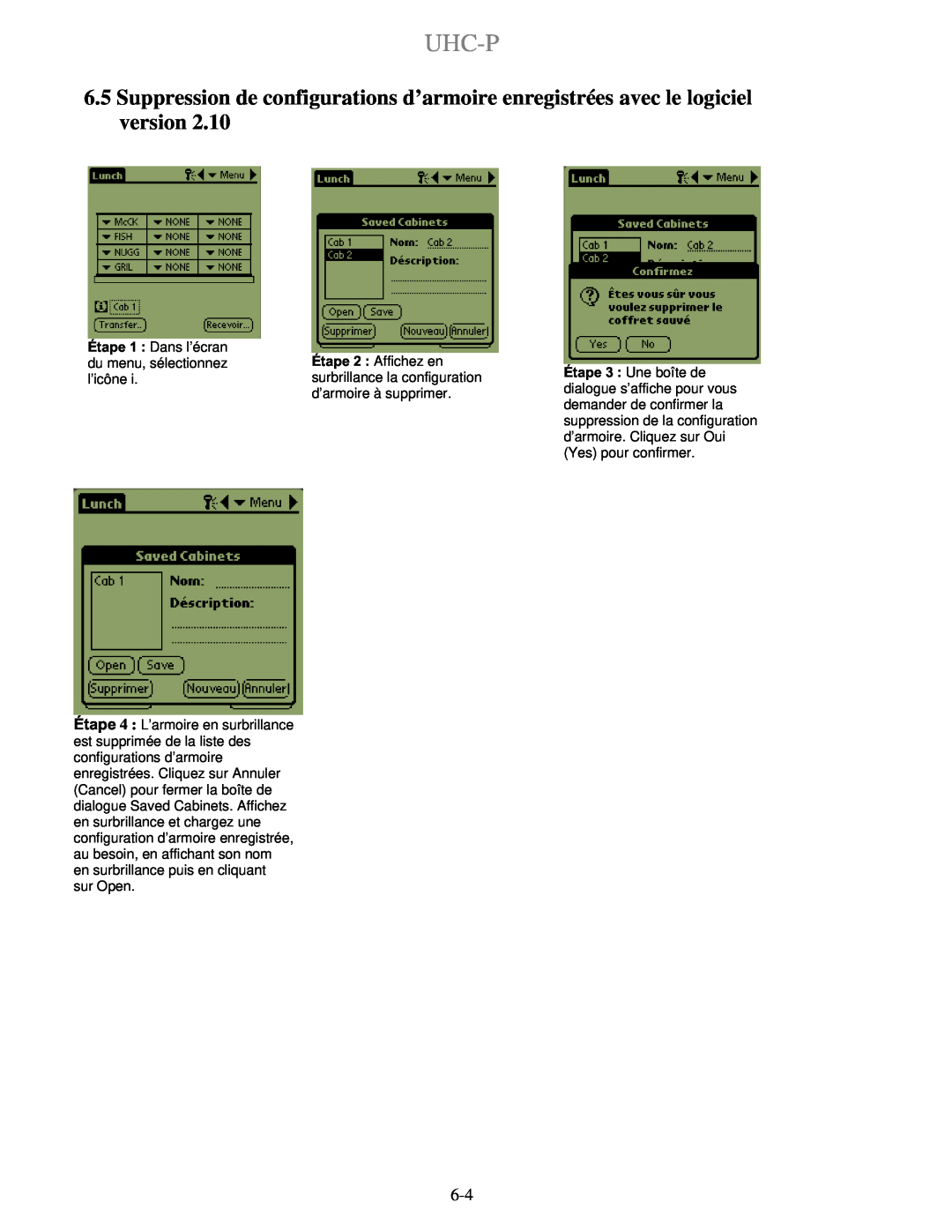 Frymaster UHC-PN, UHC-P 2 manuel dutilisation Uhc-P, Étape 1 Dans l’écran du menu, sélectionnez l’icône 