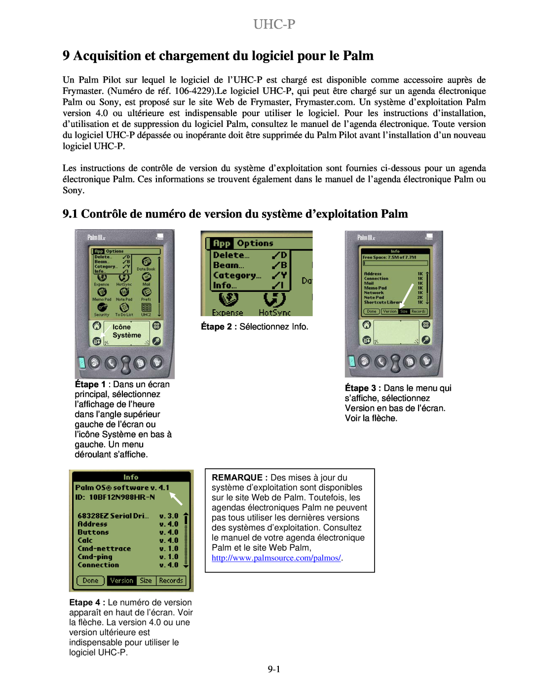 Frymaster UHC-PN, UHC-P 2 manuel dutilisation Acquisition et chargement du logiciel pour le Palm, Uhc-P 