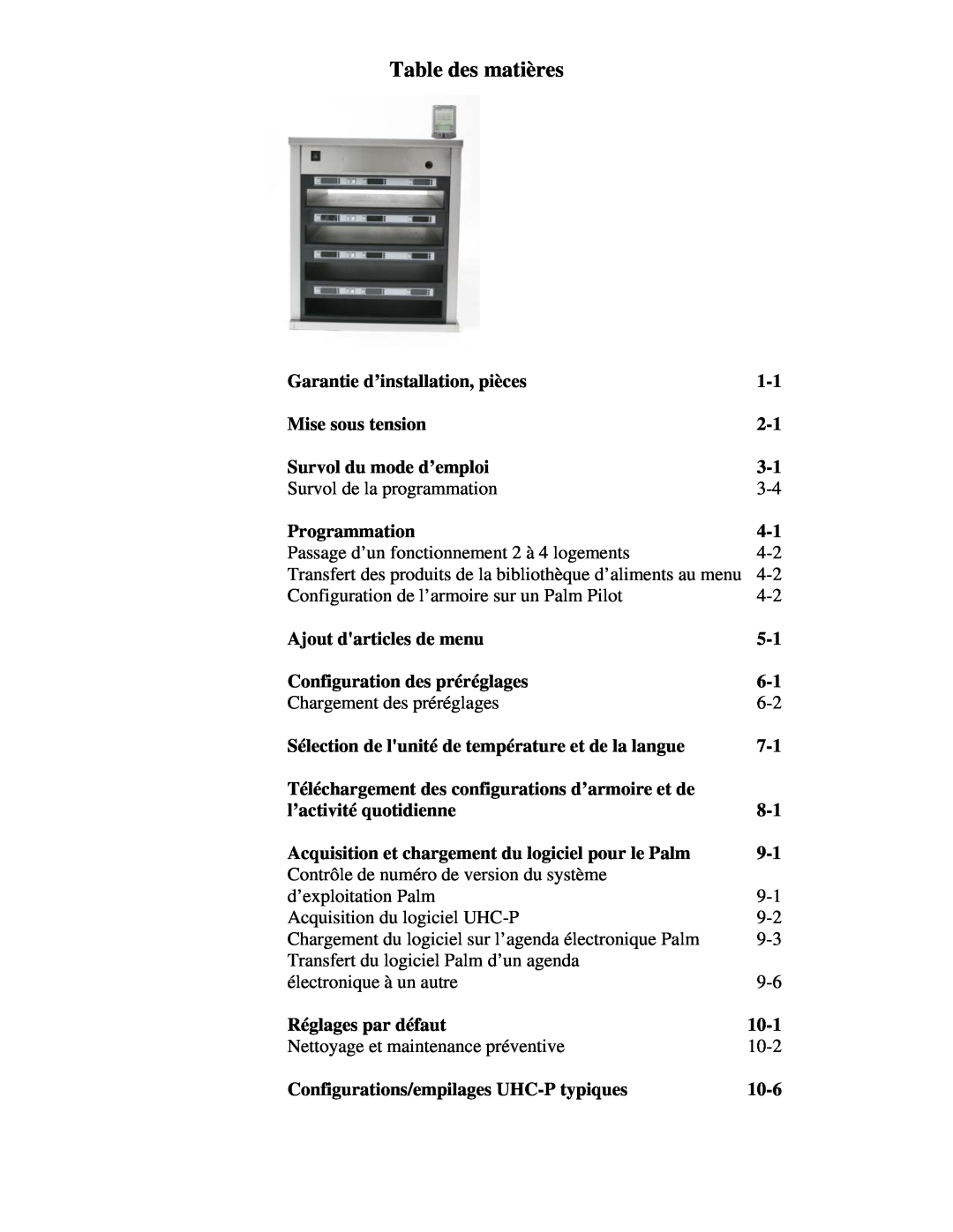 Frymaster UHC-P 2, UHC-PN manuel dutilisation Table des matières 