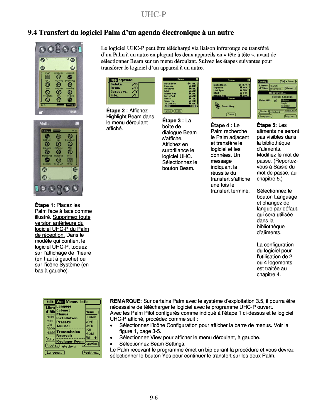 Frymaster UHC-P 2 Transfert du logiciel Palm d’un agenda électronique à un autre, Uhc-P, Étape 2 Affichez, Étape 3 La 