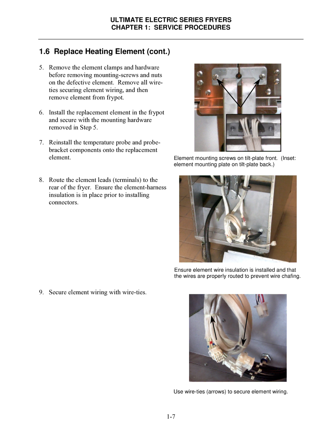 Frymaster Ultimate Electric Series manual Secure element wiring with wire-ties 