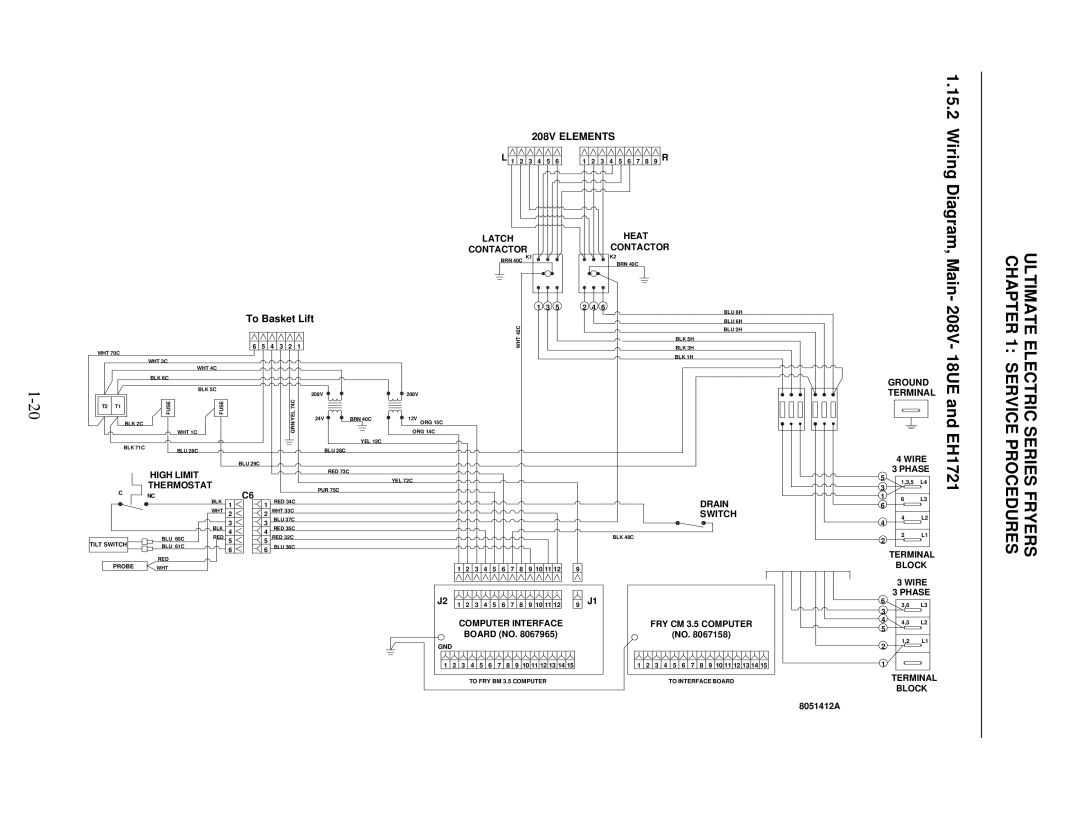 Frymaster Ultimate Electric Series manual Wiring Diagram, Main- 208V- 18UE and EH1721, 208V Elements 