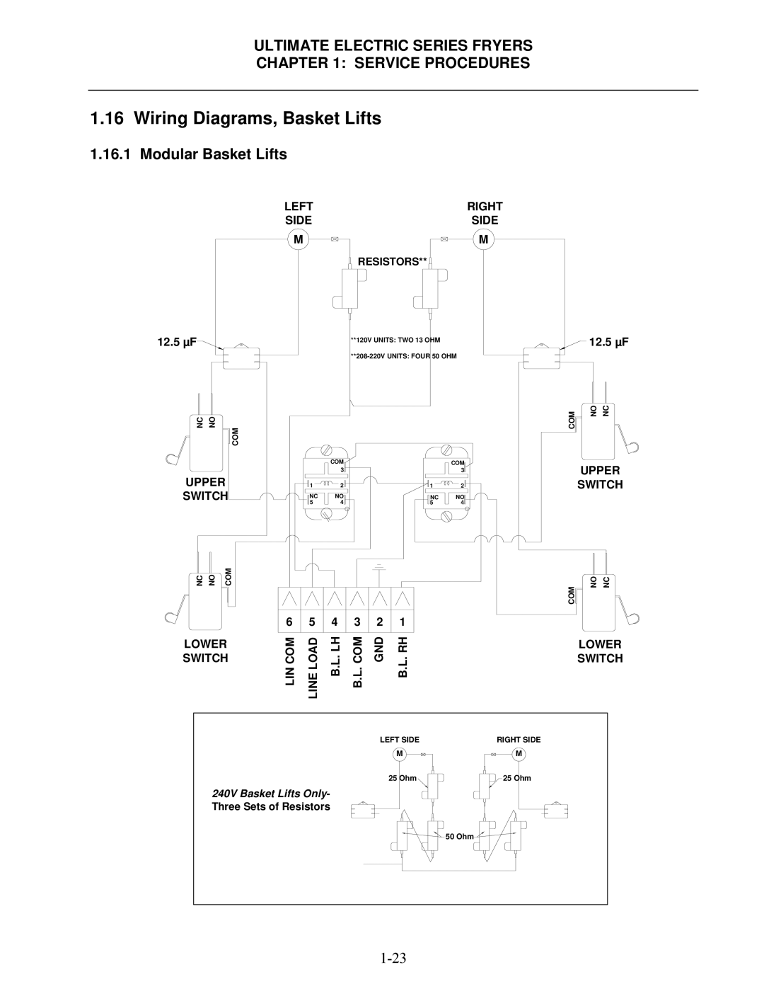 Frymaster Ultimate Electric Series manual Wiring Diagrams, Basket Lifts, Modular Basket Lifts 