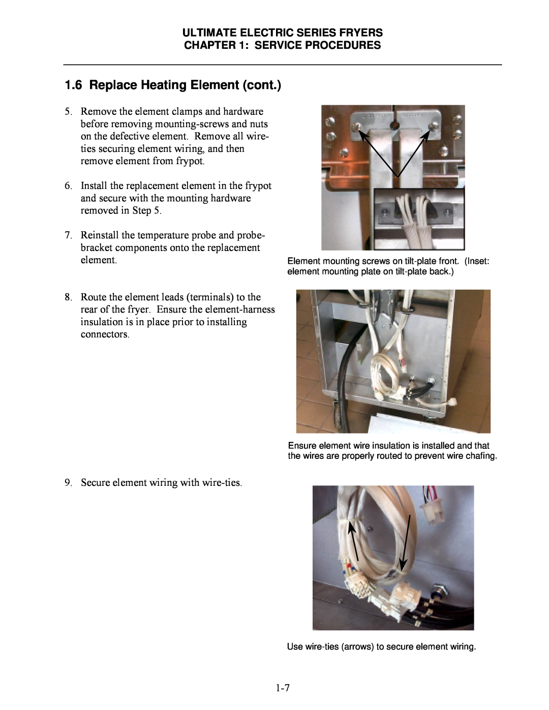 Frymaster manual Replace Heating Element cont, Ultimate Electric Series Fryers, Service Procedures 