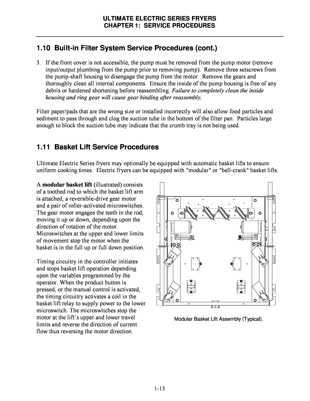 Frymaster manual Basket Lift Service Procedures, Ultimate Electric Series Fryers 