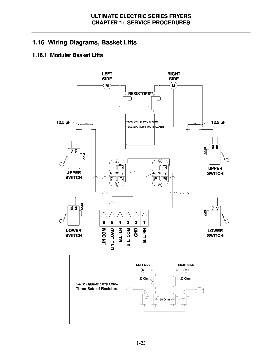 Frymaster Wiring Diagrams, Basket Lifts, Modular Basket Lifts, Ultimate Electric Series Fryers, Service Procedures 