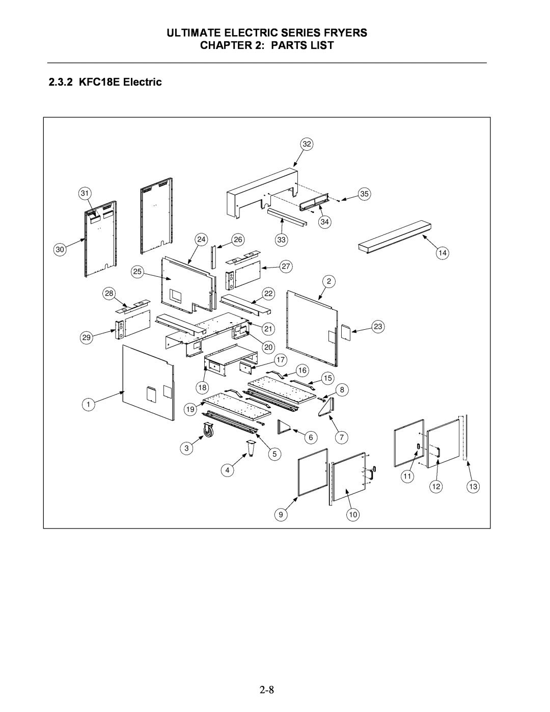 Frymaster manual 2.3.2, KFC18E Electric, Ultimate Electric Series Fryers, Parts List 