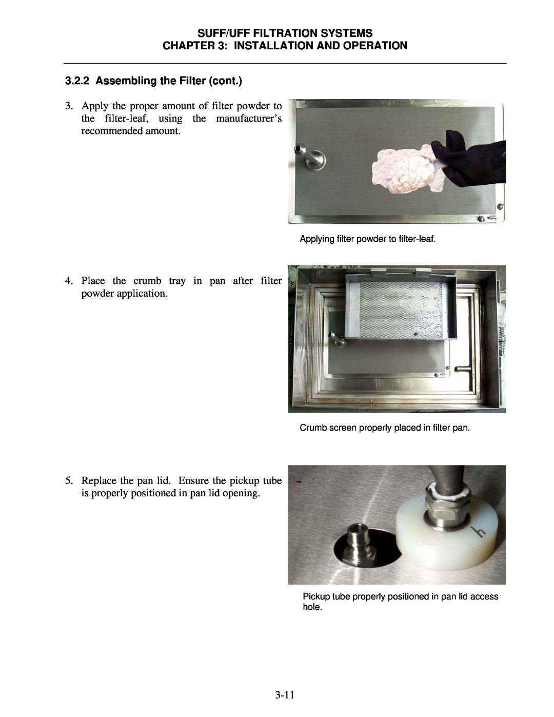 Frymaster Single Under Fryer Filter (SUFF) operation manual Suff/Uff Filtration Systems, Installation And Operation, 3-11 