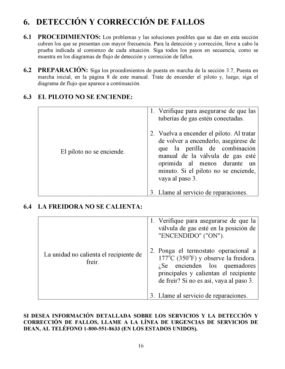 Frymaster Y SM80 manual Detección Y Corrección DE Fallos, EL Piloto no SE Enciende, LA Freidora no SE Calienta 