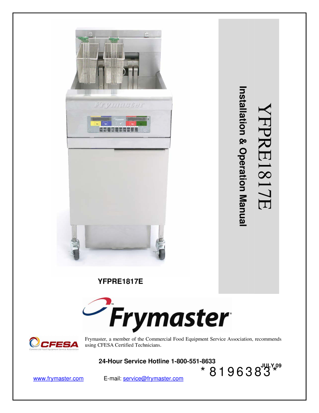 Frymaster YFPRE1817E operation manual Hour Service Hotline 