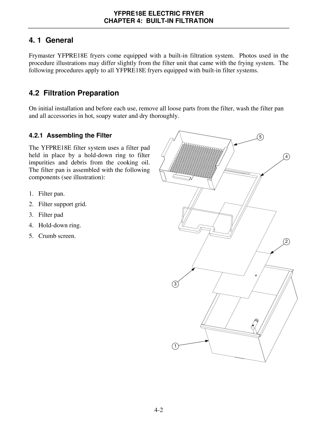 Frymaster YFPRE1817E operation manual General, Filtration Preparation, Assembling the Filter 