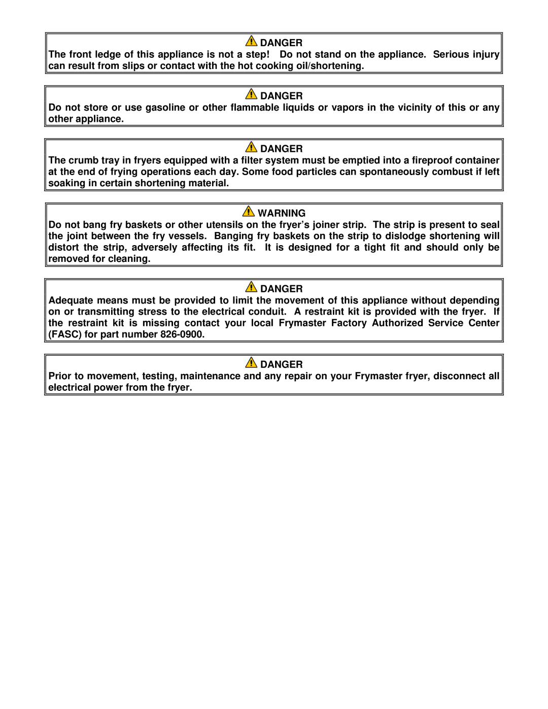 Frymaster YFPRE1817E operation manual 