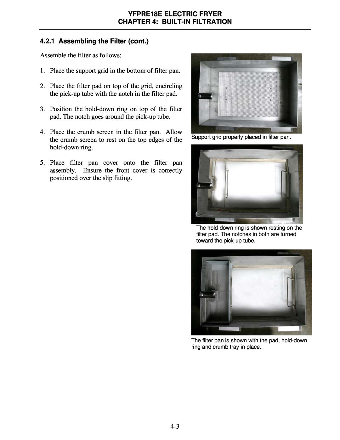 Frymaster YFPRE1817E operation manual Assemble the filter as follows 