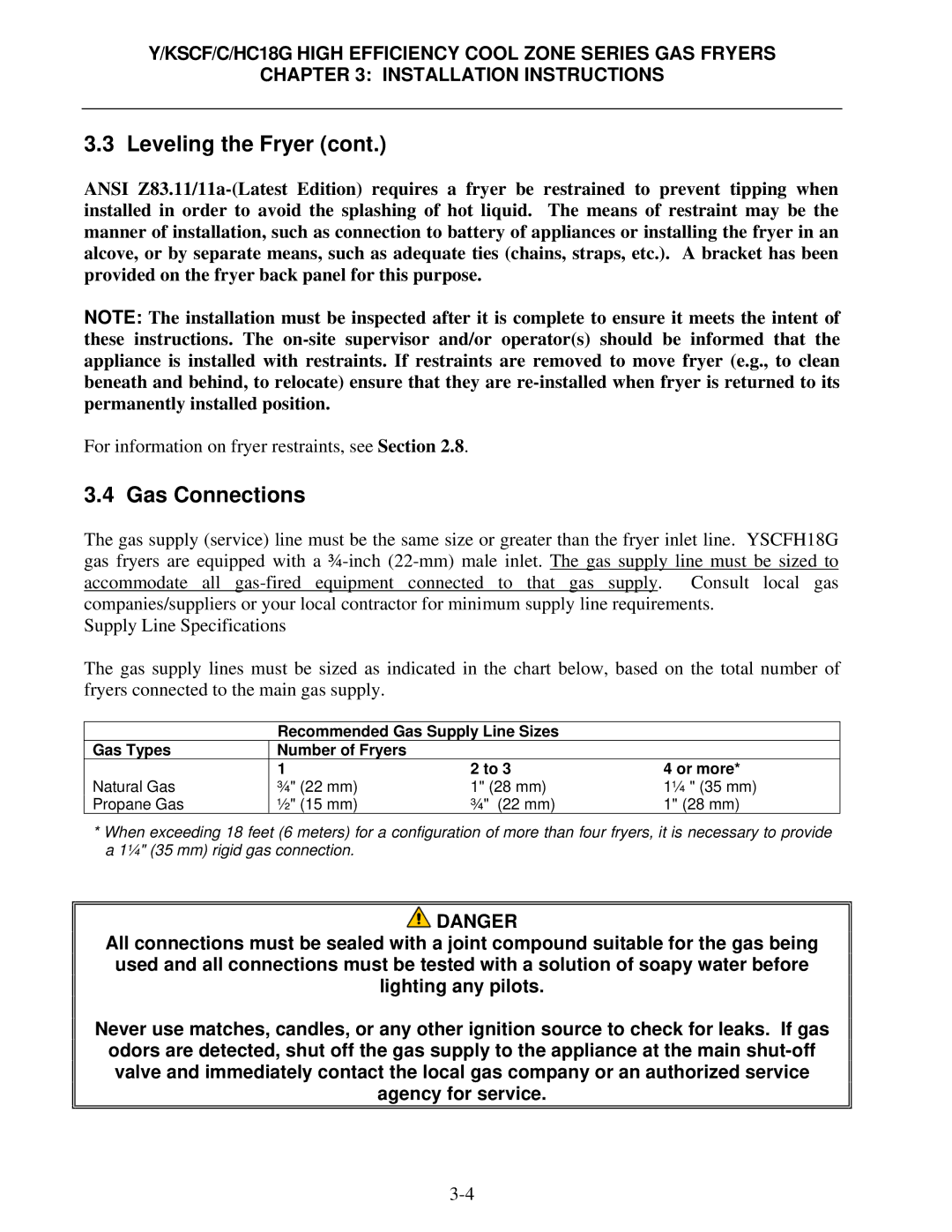 Frymaster Y/KSCF/C/HC18G operation manual Gas Connections 