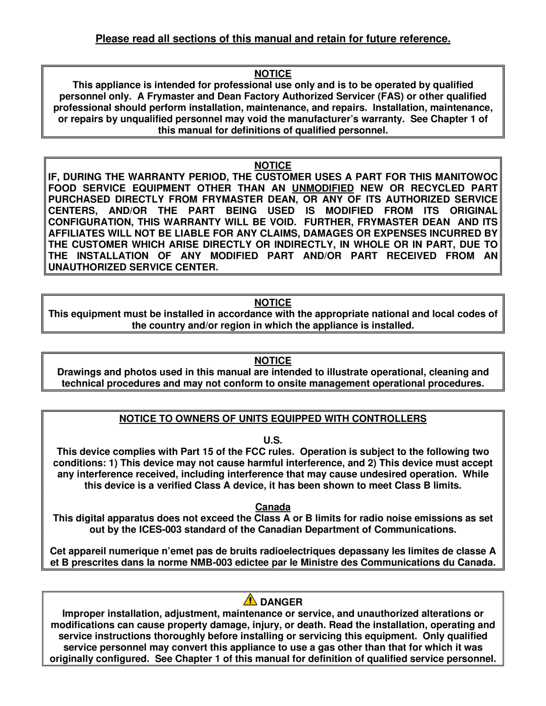 Frymaster Y/KSCF/C/HC18G operation manual 