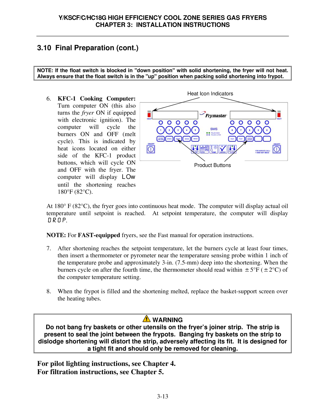 Frymaster Y/KSCF/C/HC18G operation manual Drop 