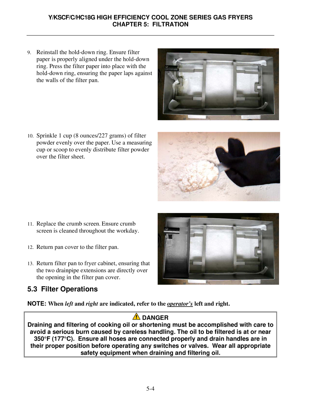 Frymaster Y/KSCF/C/HC18G operation manual Filter Operations 