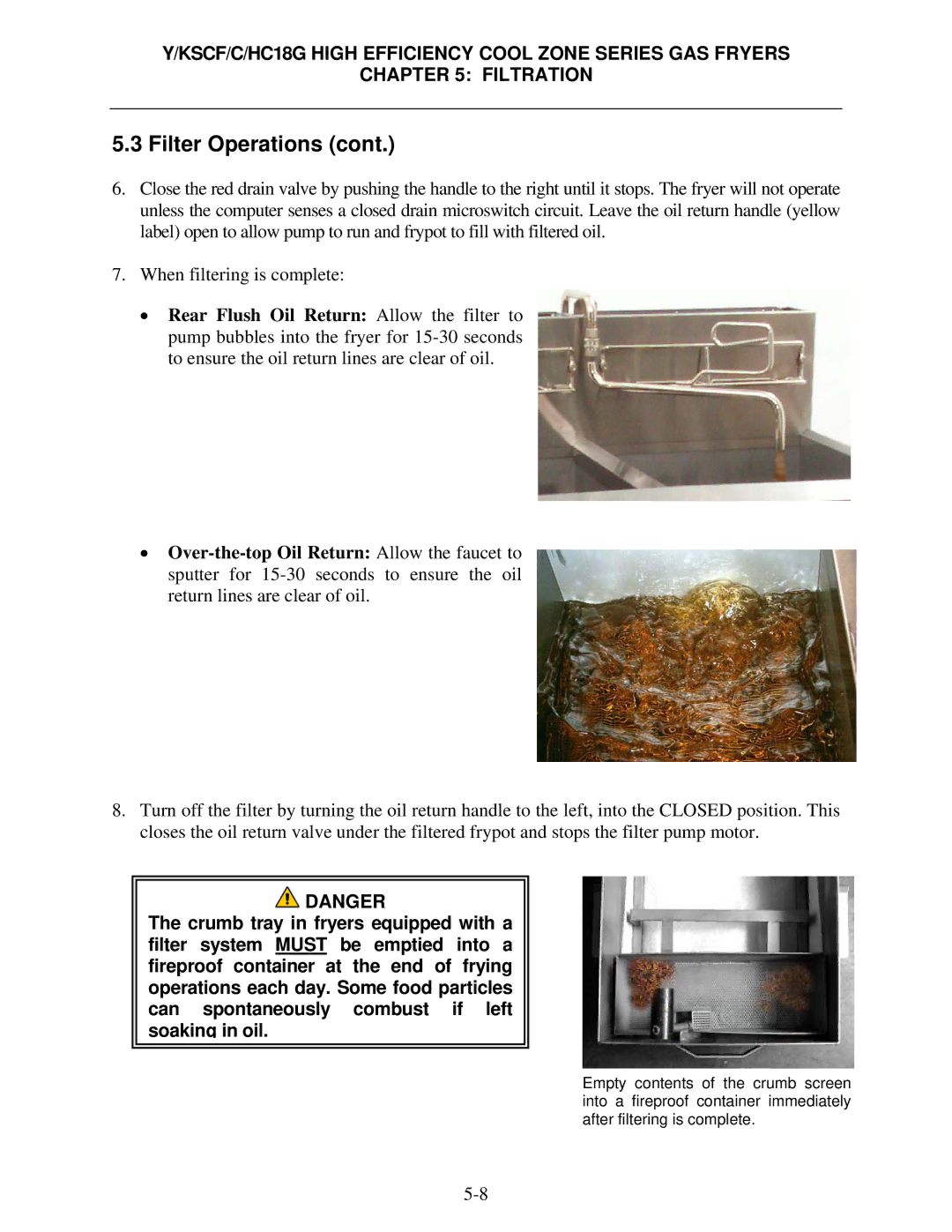 Frymaster Y/KSCF/C/HC18G operation manual Filter Operations 