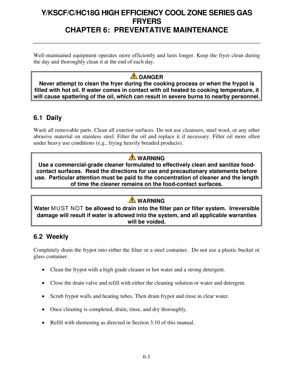 Frymaster Y/KSCF/C/HC18G operation manual Daily, Weekly 