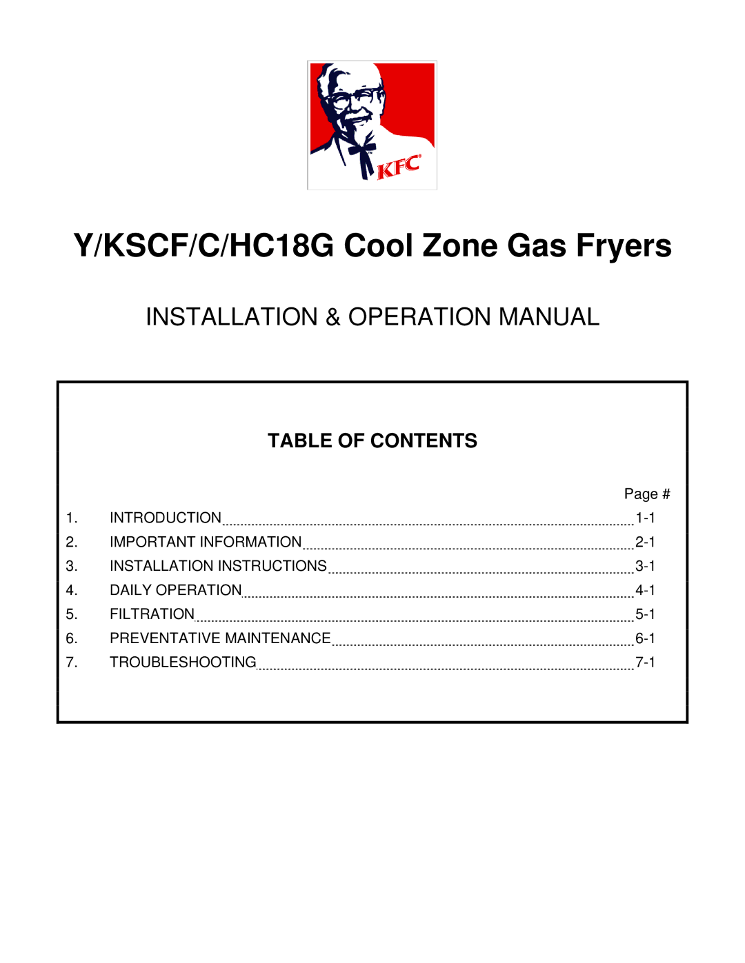 Frymaster Y/KSCF/C/HC18G operation manual KSCF/C/HC18G Cool Zone Gas Fryers 