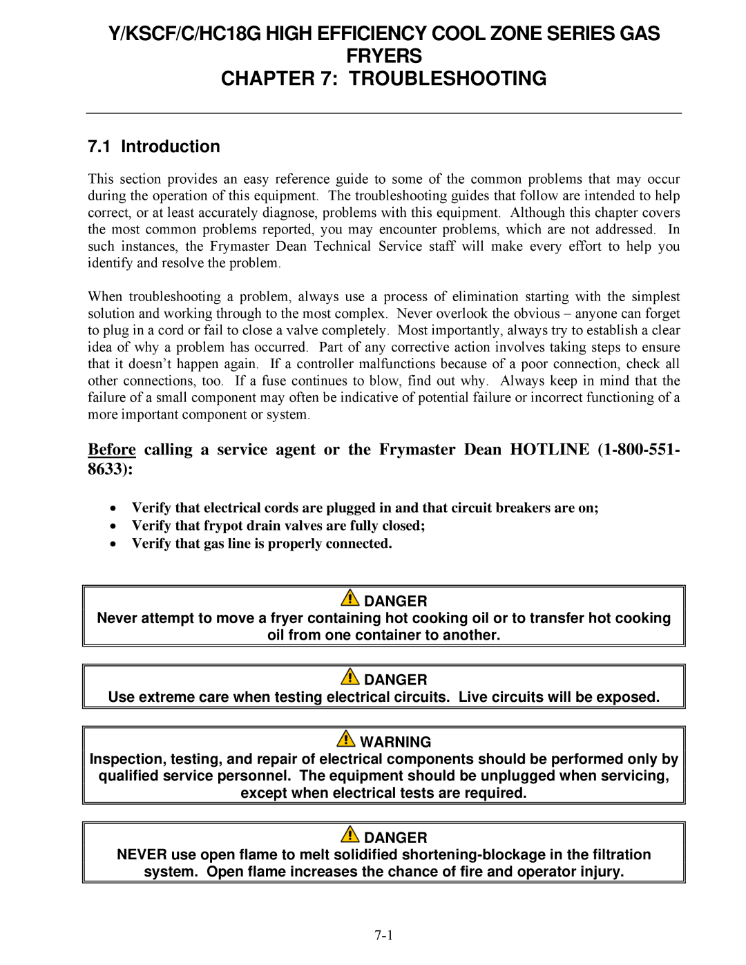 Frymaster Y/KSCF/C/HC18G operation manual Introduction 