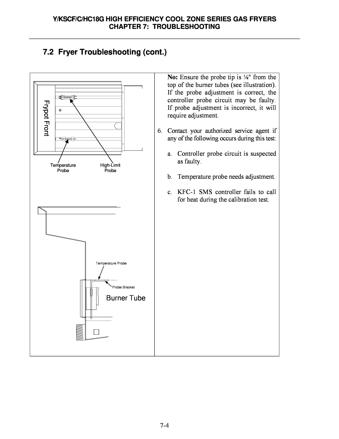 Frymaster Y/KSCF/C/HC18G operation manual Fryer Troubleshooting cont, Burner Tube, Frypot Front 