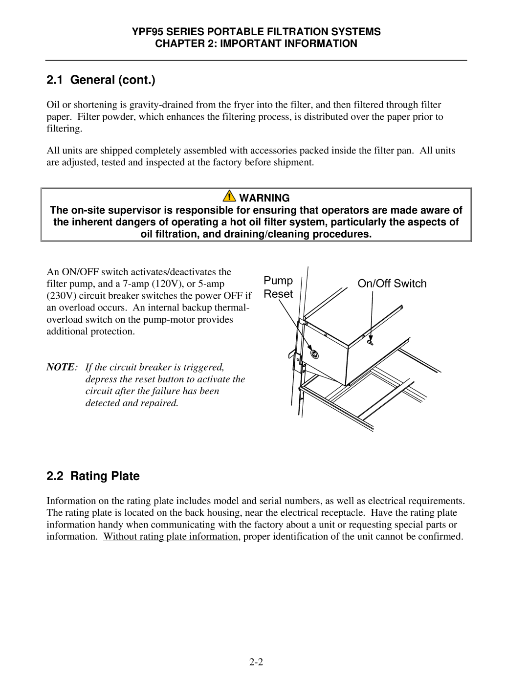 Frymaster YPF95 operation manual Rating Plate 