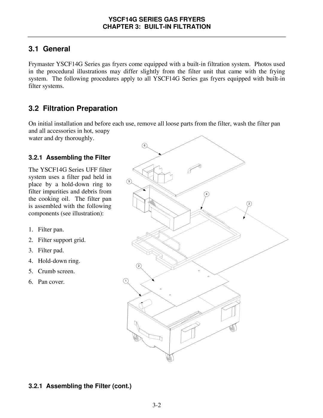 Frymaster YSCF14G operation manual General, Filtration Preparation, Assembling the Filter 