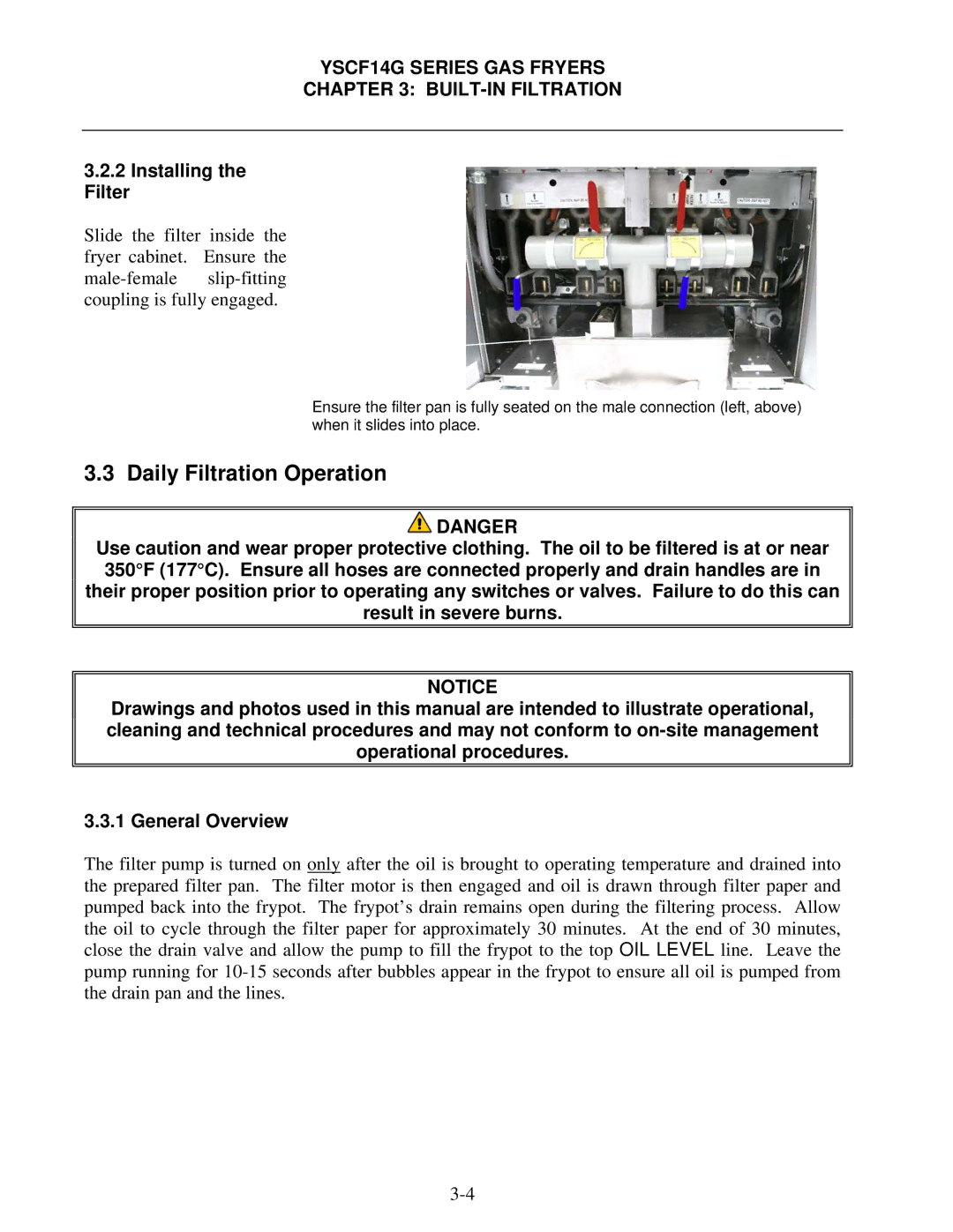 Frymaster YSCF14G operation manual Daily Filtration Operation, Installing Filter 