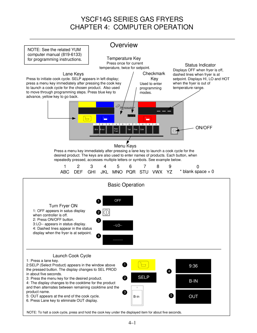 Frymaster operation manual YSCF14G Series GAS Fryers Computer Operation, Basic Operation 