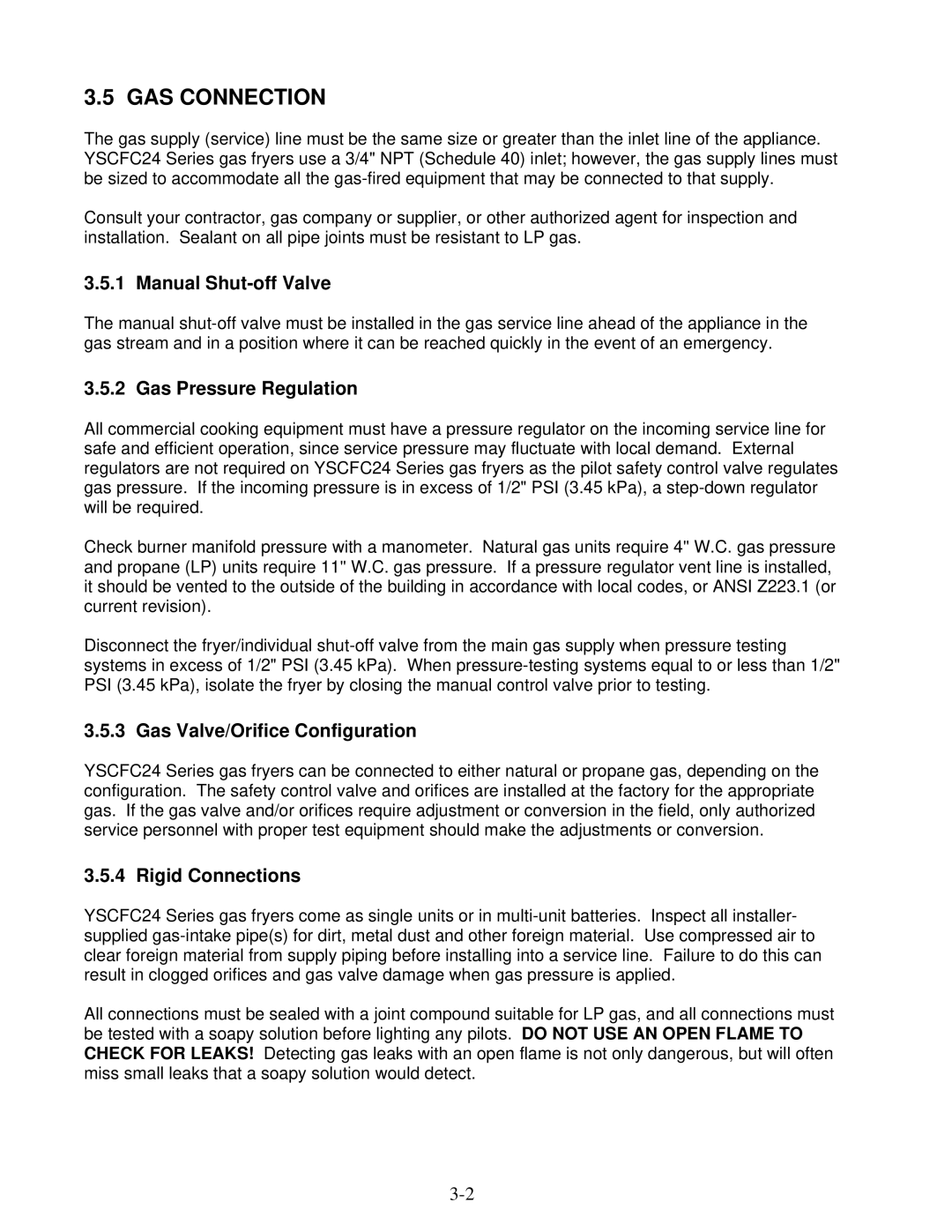 Frymaster YSCFC24 GAS Connection, Manual Shut-off Valve, Gas Pressure Regulation, Gas Valve/Orifice Configuration 