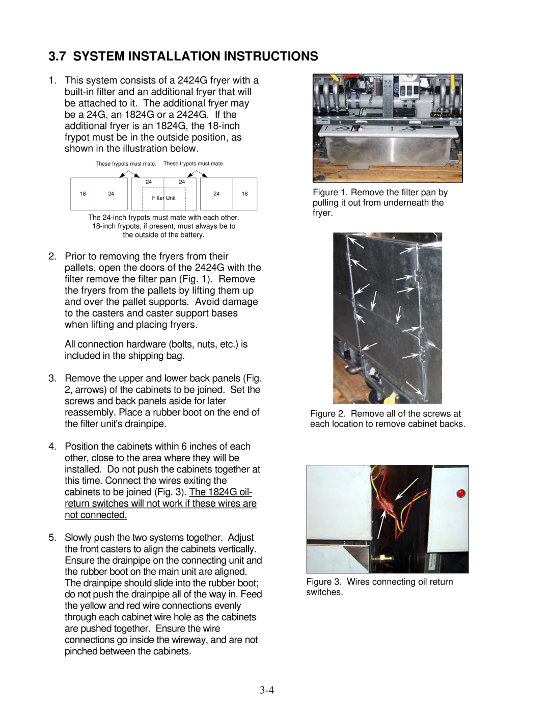 Frymaster YSCFC24 operation manual System Installation Instructions, Wires connecting oil return switches 