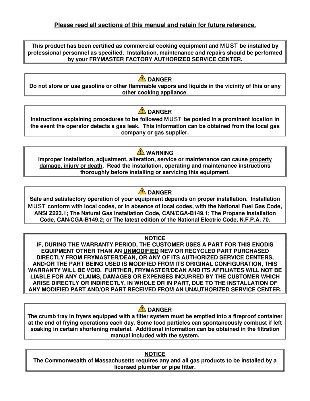 Frymaster YSCFC24 operation manual 