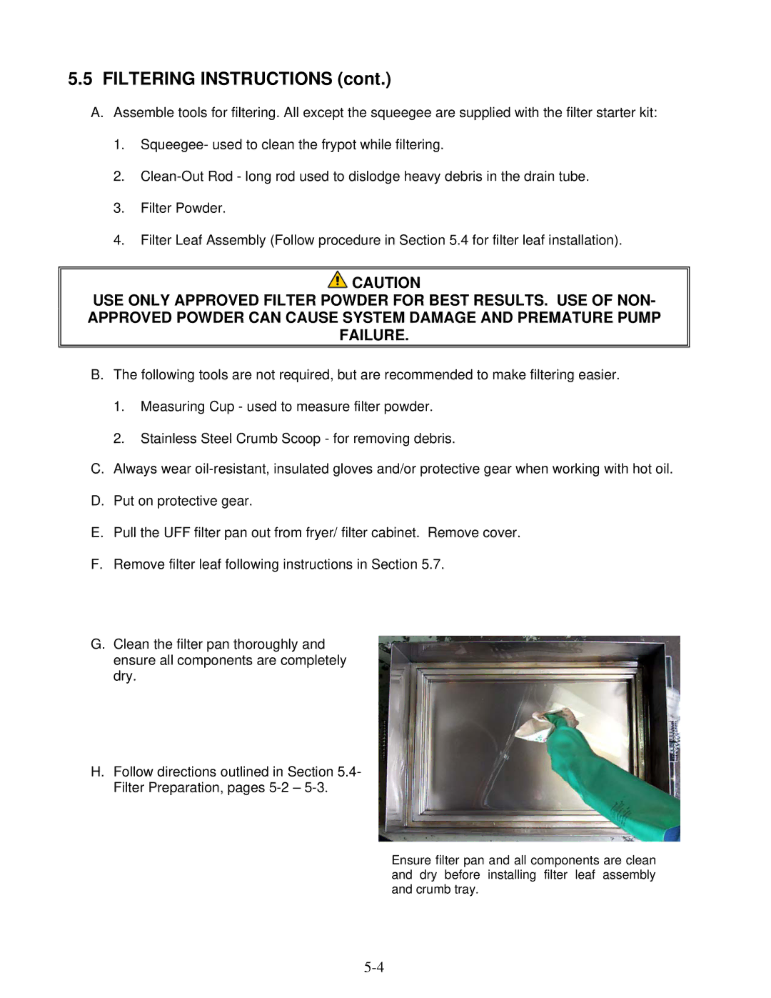 Frymaster YSCFC24 operation manual Filtering Instructions 