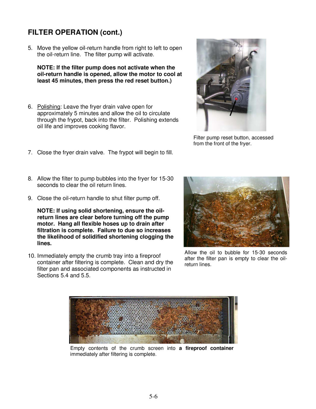 Frymaster YSCFC24 operation manual Filter Operation 