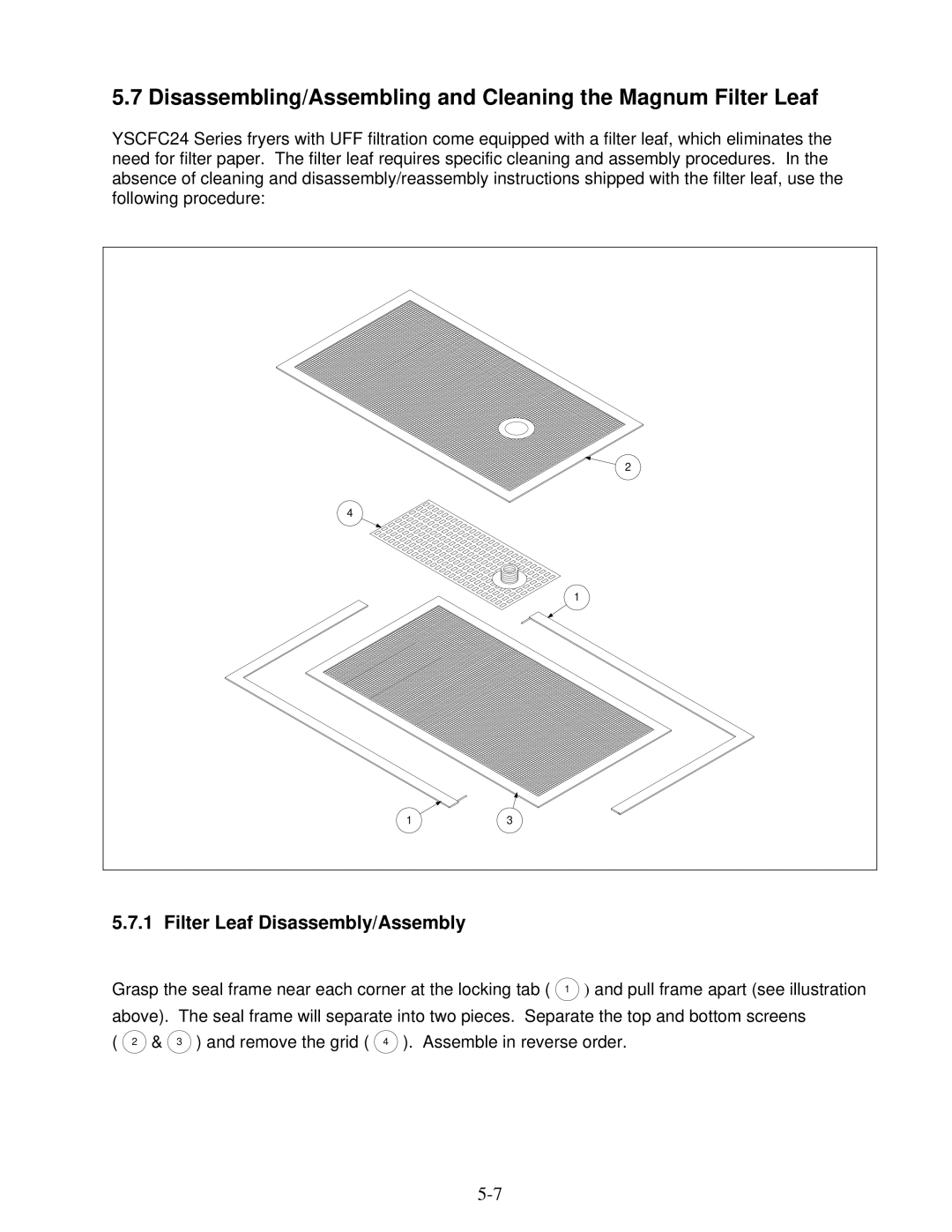 Frymaster YSCFC24 Disassembling/Assembling and Cleaning the Magnum Filter Leaf, Filter Leaf Disassembly/Assembly 